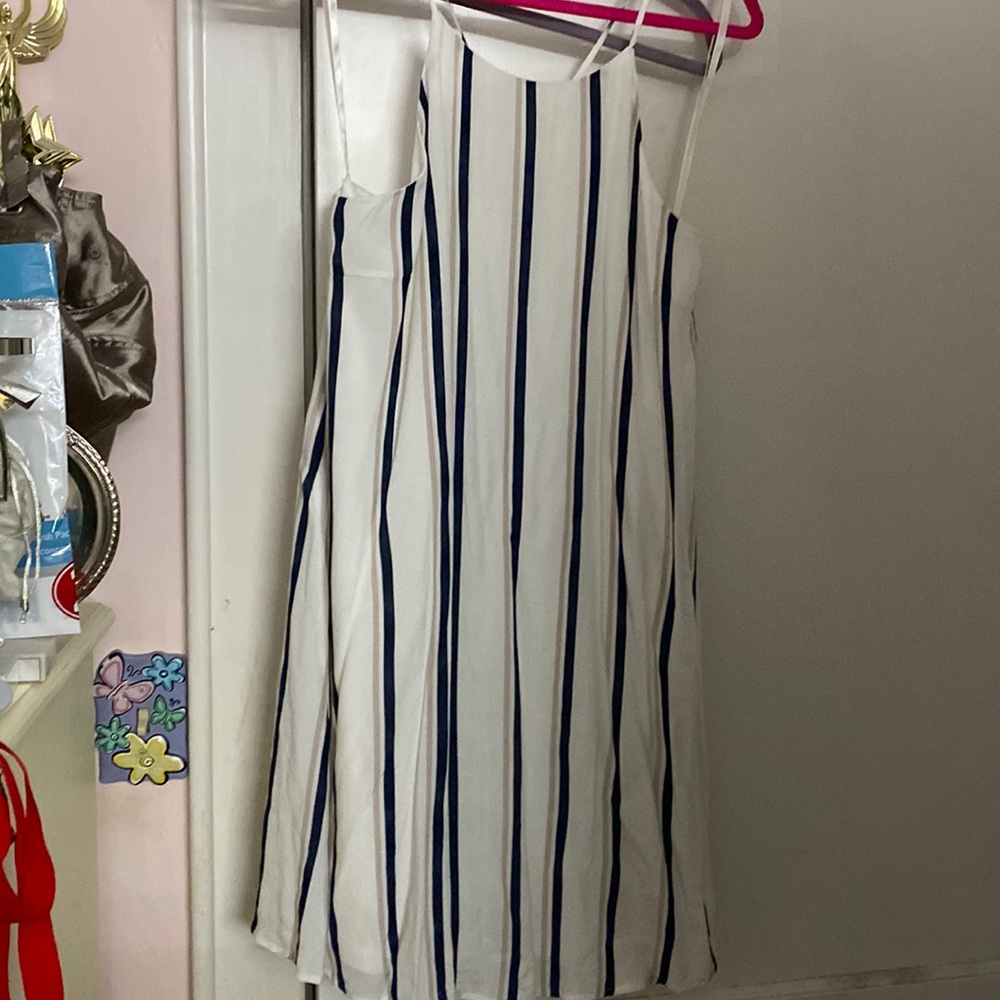 Taupe, Navy, and White Stripe Dress